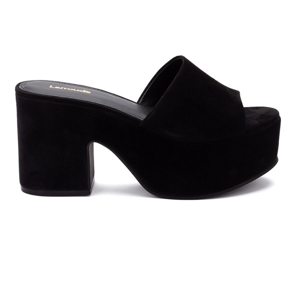 Larroude Shoes - Larroude Black Suede Platform Mule Heels